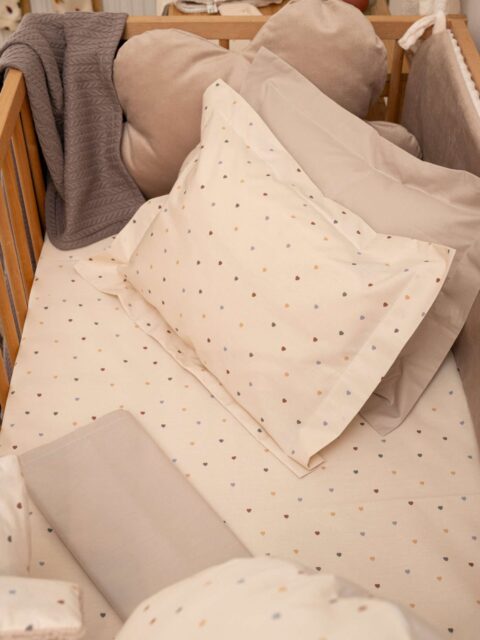 '--Σετ Σεντόνια Beige Hearts Kούνιας