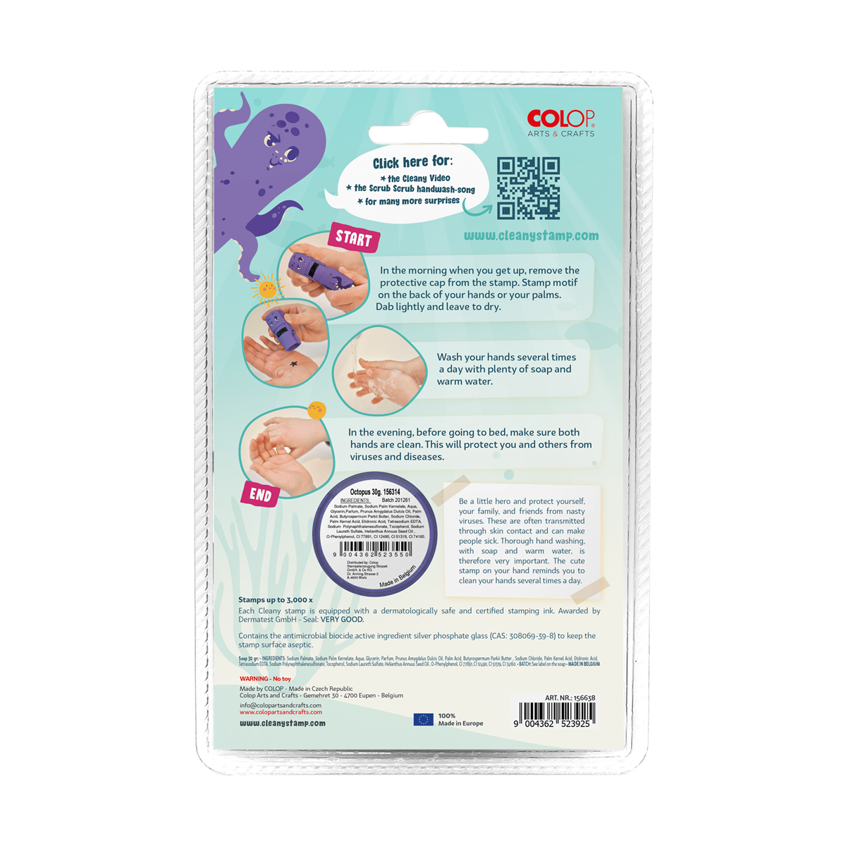 COLOP Arts & Crafts Cleany Stamp Παιδική Σφραγίδα & Σαπούνι Octopus - Image 2